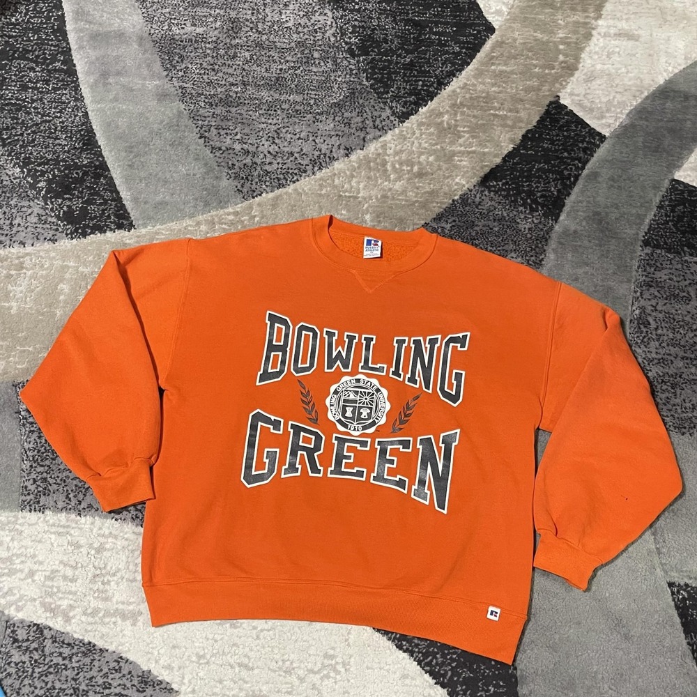 Bowling Green University Sweater Men XL Orange Russell Athletic NCAA Box Fit USA